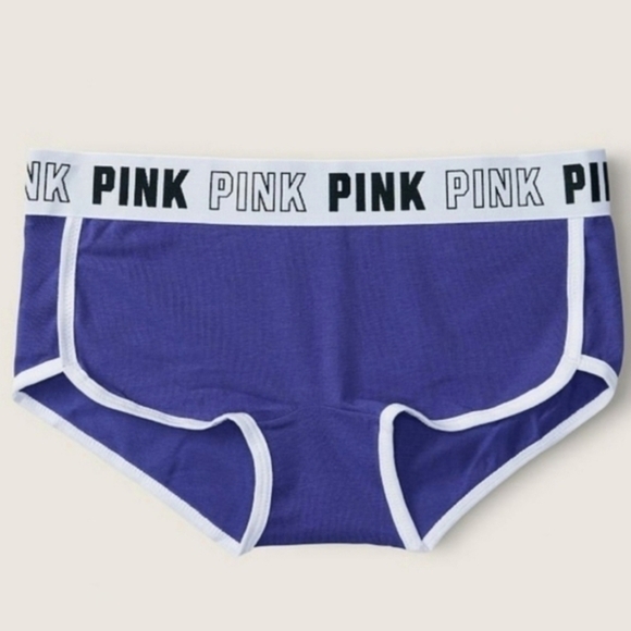 New Victoria's Secret PINK Purple Logo Boyshort Panties Purple Logo Panties - Picture 1 of 5